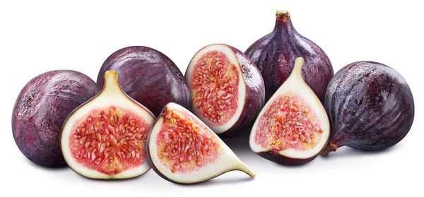 Fikonfrukt Med Bladisolat Fig Hel Hälften Skiva Vit Fig Klippning — Stockfoto