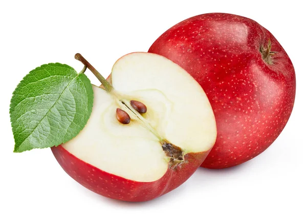 Φρέσκο Κόκκινο Μήλο Φύλλα Που Απομονώνονται Λευκό Φόντο Φυσικό Μονοπάτι — Φωτογραφία Αρχείου