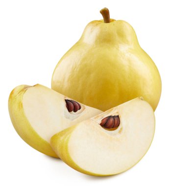 Ripe fresh quince clipping path. Quince isolated on white background. Quince macro