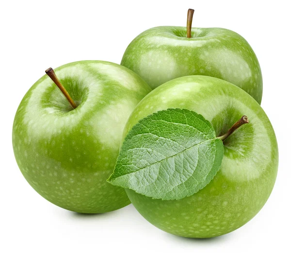 Πράσινα Φρούτα Μήλου Φέτες Πορτοκαλιού Και Φύλλα Που Απομονώνονται Λευκό — Φωτογραφία Αρχείου