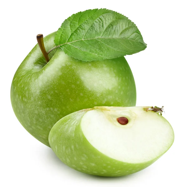 有叶子的苹果 苹果在白色背景上被隔离 Apple Macro — 图库照片