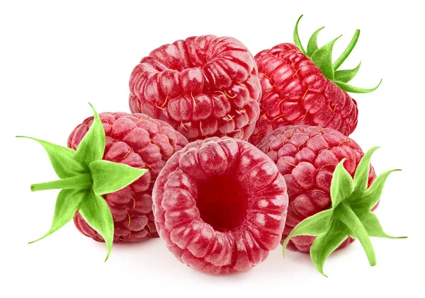 Raspberry Clipping Path Ripe Raspberry Berry Green Leaf Isolated White — Stock Photo, Image