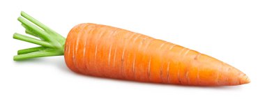 Beyaz arka planda izole edilmiş havuç. Havuç kesme yolu. Üst Düzey Erişim