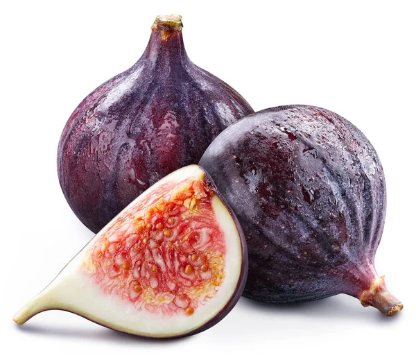 Fig Och Skiva Fig Isolerad Vit Bakgrund Fig Makro Färska — Stockfoto