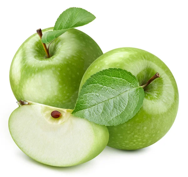 Isolated Green Apple Leaf Apple Fruit Slice Fig White Background — Stock Photo, Image