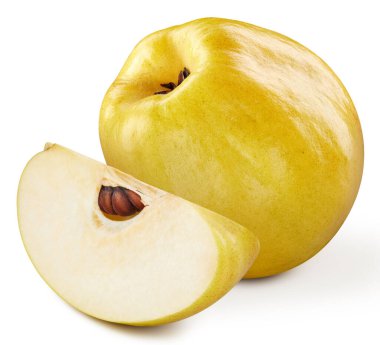 Ayva. Beyaz arka planda izole edilmiş taze organik ayva. Kırpma yolu ile quince