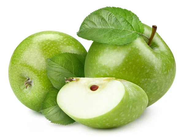 Manzana Verde Aislada Con Hoja Fruta Manzana Rebanada Higo Sobre — Foto de Stock