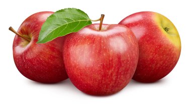 Elma yapraklı elma ve beyaz arka planda yarı izole edilmiş.