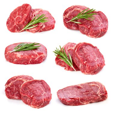 Biftek koleksiyonu beyaz arkaplanda izole edildi