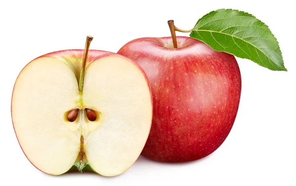 Mezzi frutti di mela e mela. Isolato su sfondo bianco — Foto Stock