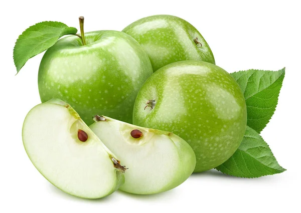 Спелые яблочные фрукты с яблочным листом на белом фоне — стоковое фото