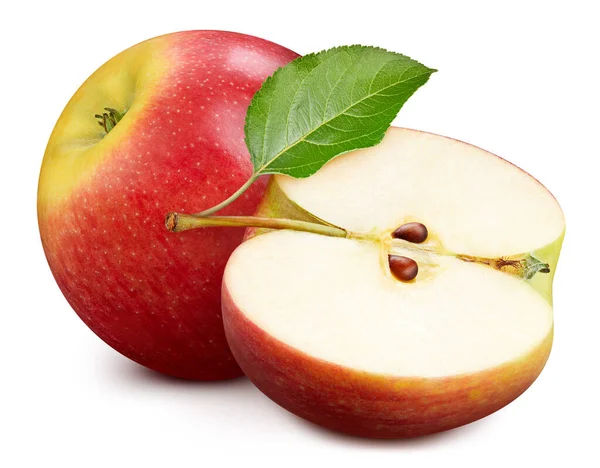 Ganzer Und Halber Apfel Auf Weißem Hintergrund Bio Apfel Isoliert — Stockfoto