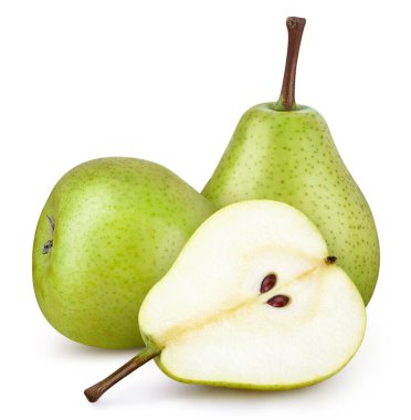 Beyaz arka planda olgun armut meyvesi. Dosya kırpma yolu içeriyor.