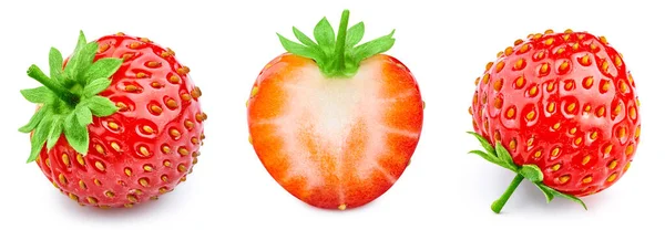 Bio Erdbeere Isoliert Auf Weißem Hintergrund Erdbeerernte Mit Schnittpfad — Stockfoto