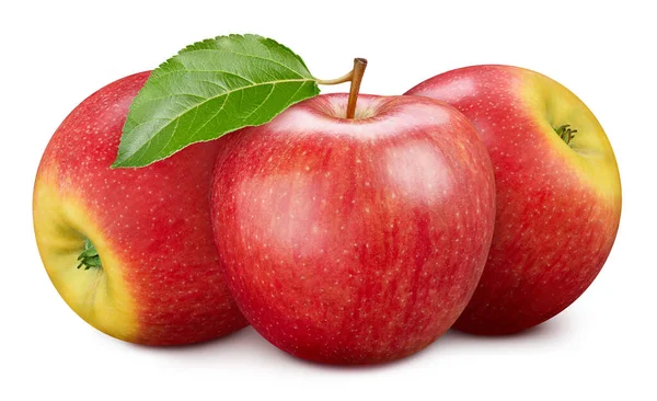 Ώριμα Φρούτα Μήλου Φύλλα Μήλου Λευκό Φόντο Αρχείο Περιέχει Διαδρομή — Φωτογραφία Αρχείου