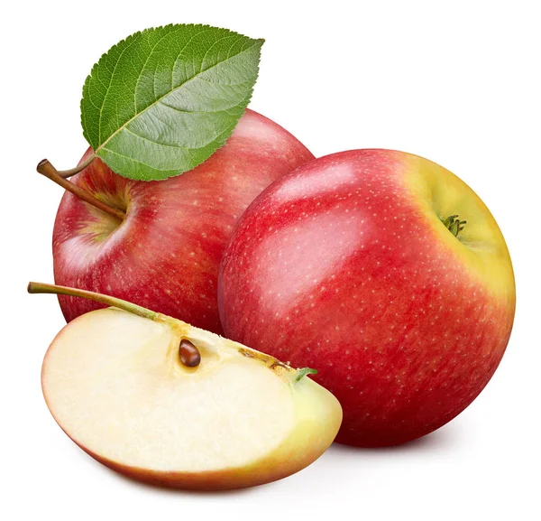 Κόκκινο Μήλο Απομονωμένο Λευκό Φόντο Μήλο Και Φέτα Μήλο Λευκό — Φωτογραφία Αρχείου