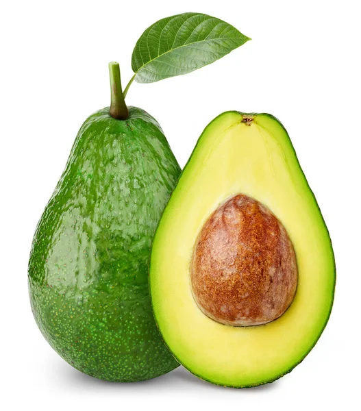 Geïsoleerde Avocado Vers Biologisch Avocado Met Bladeren Geïsoleerd Clipping Pad — Stockfoto