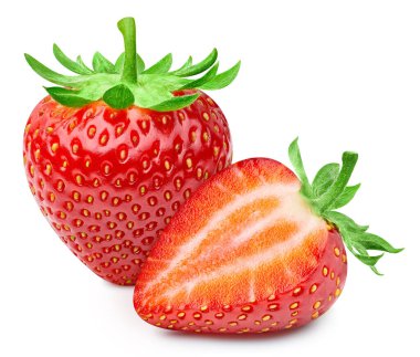 Kırmızı çilek beyaz arka planda yarı izole. Çilek toplama yolu. Çilek meyvesi