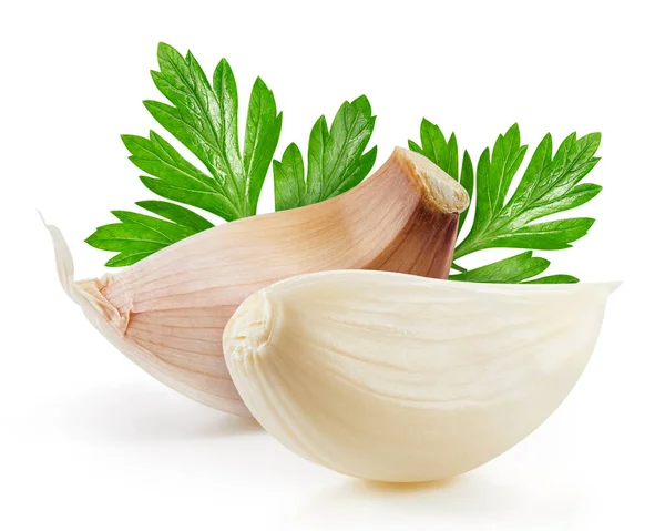 Ripe Garlic Leaves Organic Garlic Isolated White Background Taste Garlic — Stock Photo, Image