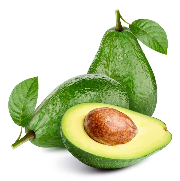 Avocado Fruit Avocado Leaf Isolated White Background Avocado Clipping Path — Stock Photo, Image