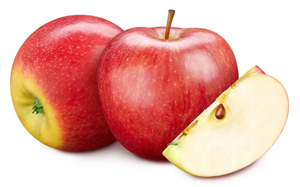 Κόκκινο Μήλο Απομονωμένο Λευκό Φόντο Κόβω Δρόμο Νωπά Βιολογικά Μήλα — Φωτογραφία Αρχείου