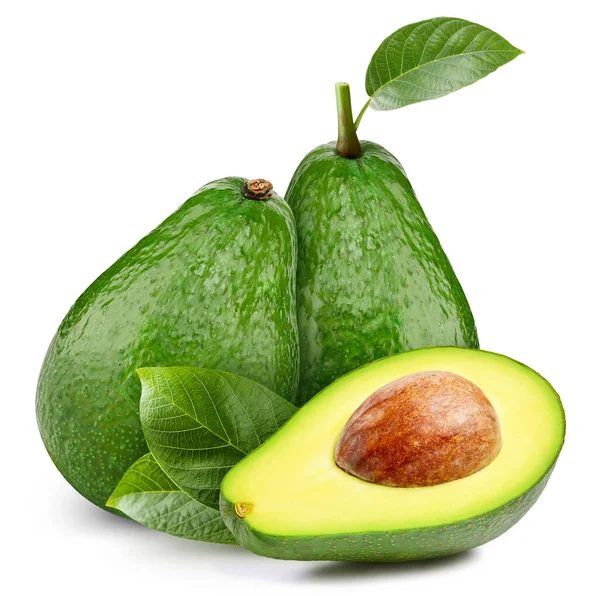 Ripe Avocado Leaves Organic Avocado Isolated White Background Taste Avocado — Stock Photo, Image