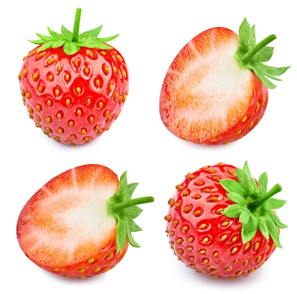 Sammlung Erdbeere Isoliert Auf Weißem Hintergrund Natürlicher Erdbeerschneidepfad Festlegen — Stockfoto