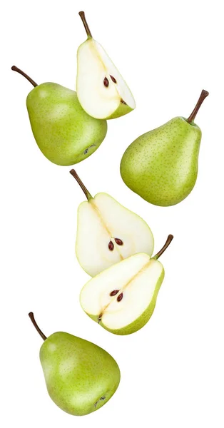 新鲜梨果 被白色背景隔离的绿色梨子 具有剪切路径的梨子 — 图库照片