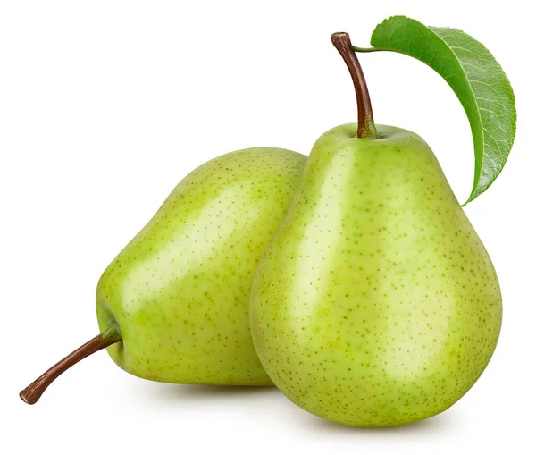 葉で梨を熟す 白い背景に孤立した有機梨 葉で梨を味わう クリッピングパスで — ストック写真