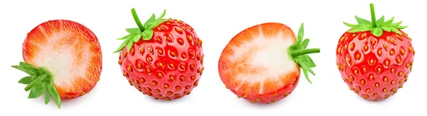 Sammlung Frischer Erdbeeren Rote Erdbeere Isoliert Auf Weißem Hintergrund Erdbeere — Stockfoto
