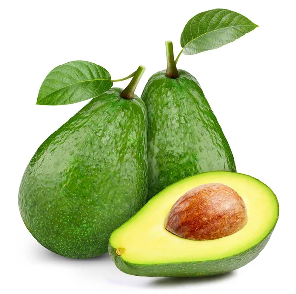 Avocado Isoliert Auf Weißem Hintergrund Avocado Und Halbe Avocado Auf — Stockfoto