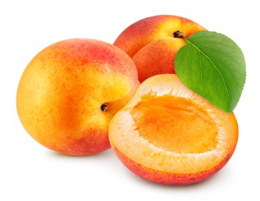 Kayısı beyaz arka planda izole edilmiş. Şeftali Kırpma yolu. Taze organik kayısı..