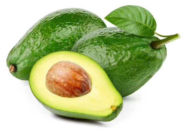 Avocado Intero Avocado Tagliato Sfondo Bianco Avocado Biologico Isolato Sfondo — Foto Stock