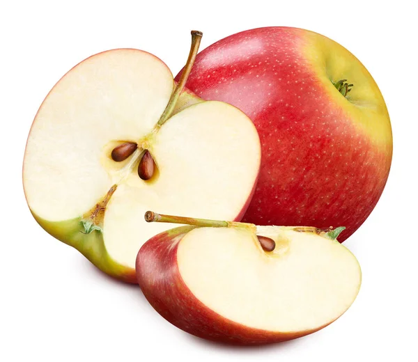白い背景に赤いリンゴの半分が隔離された — ストック写真