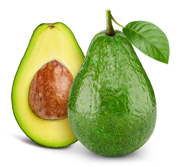 Fresh organic avocado with leaves isolated clipping path — Stock Photo, Image