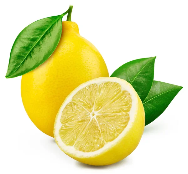 Limone Fresco Con Foglie Limone Isolato Fondo Bianco Ritaglio Percorso — Foto Stock