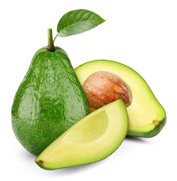 Avocado Geïsoleerd Verse Biologische Avocado Met Bladeren Witte Achtergrond Avocado — Stockfoto