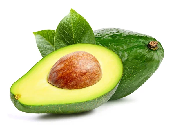 Geïsoleerde Avocado Vers Biologisch Avocado Met Bladeren Geïsoleerd Clipping Pad — Stockfoto