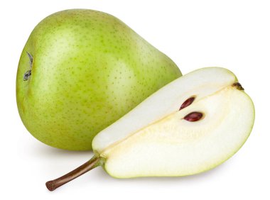 Taze armut meyvesi. Yeşil armut beyaz arka planda izole edilmiş. Kırpma yolu ile armut