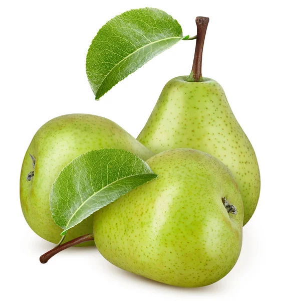 Poire Mûre Aux Feuilles Poire Biologique Isolée Sur Fond Blanc — Photo