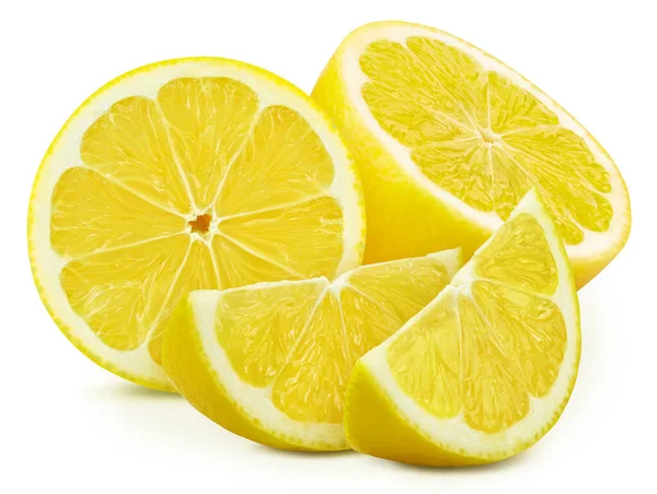 Limões Suculentos Isolados Fundo Branco Metade Limão Fatia Frutos Frescos — Fotografia de Stock