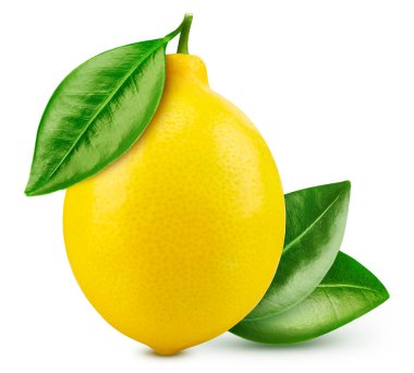 Beyaz arka planda limon yapraklı limon meyvesi