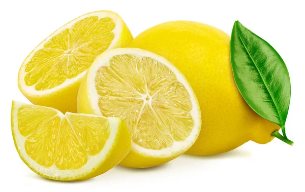 Lemon fruit with leaf isolate — Stock Photo, Image