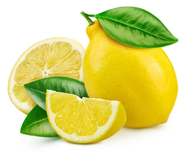 Lemons Leaves Isolated White Background Full Depth Field Lemon Clipping — Stock Photo, Image