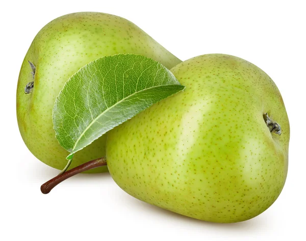 Poire Avec Feuille Poire Isolée Sur Fond Blanc Voie Coupe — Photo