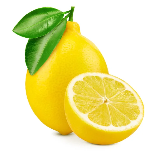 Zitronenfrucht Mit Zitronenblatt Isoliert Auf Weißem Hintergrund Zitronenschneidepfad Professionelles Studio — Stockfoto