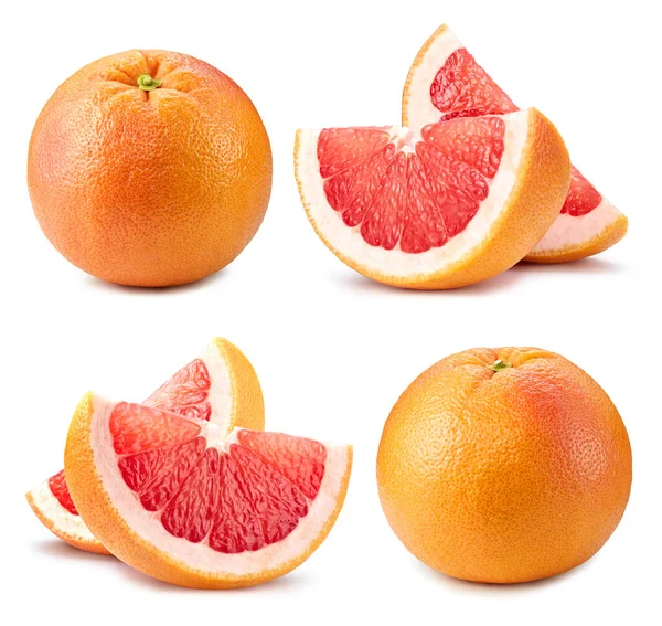 Pompelmoes Met Grapefruitschijfje Geïsoleerd Witte Achtergrond Grapefruit Collectie Knippen Pad — Stockfoto