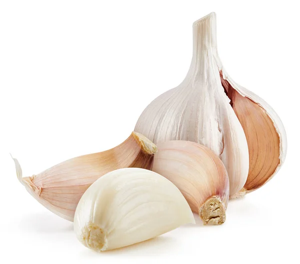 Knoblauch Und Nelken Auf Weißem Hintergrund Knoblauch Isoliert Auf Weißem — Stockfoto