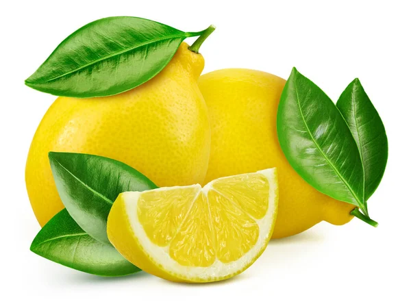 Lemons Leaves Isolated White Background Full Depth Field Lemon Clipping — Stock Photo, Image