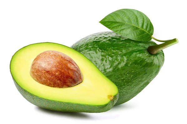 Hele Avocado Snijd Avocado Witte Achtergrond Biologische Avocado Geïsoleerd Witte — Stockfoto